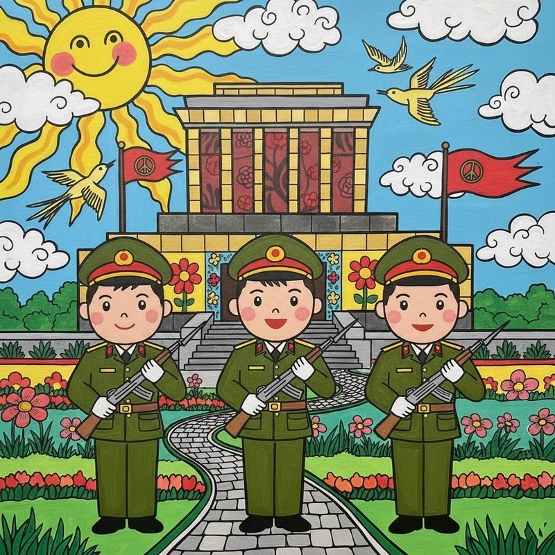 Vẽ Lăng Bác đẹp tông màu trang trọng