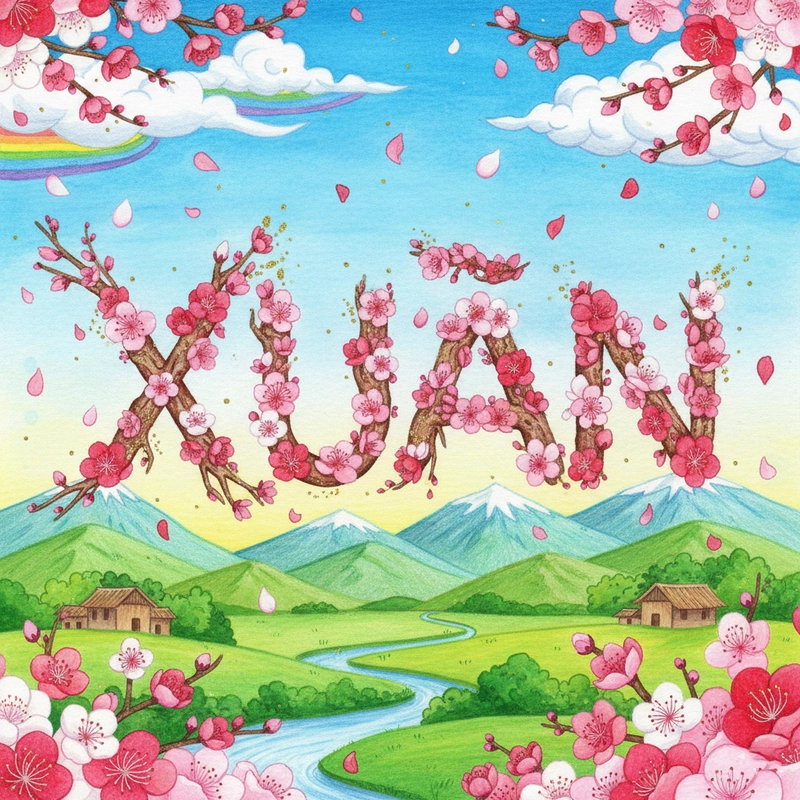 Vẽ cảnh núi rừng và hoa đào