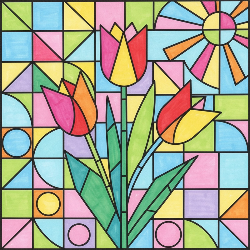 Vẽ hoa tulip đẹp đối xứng