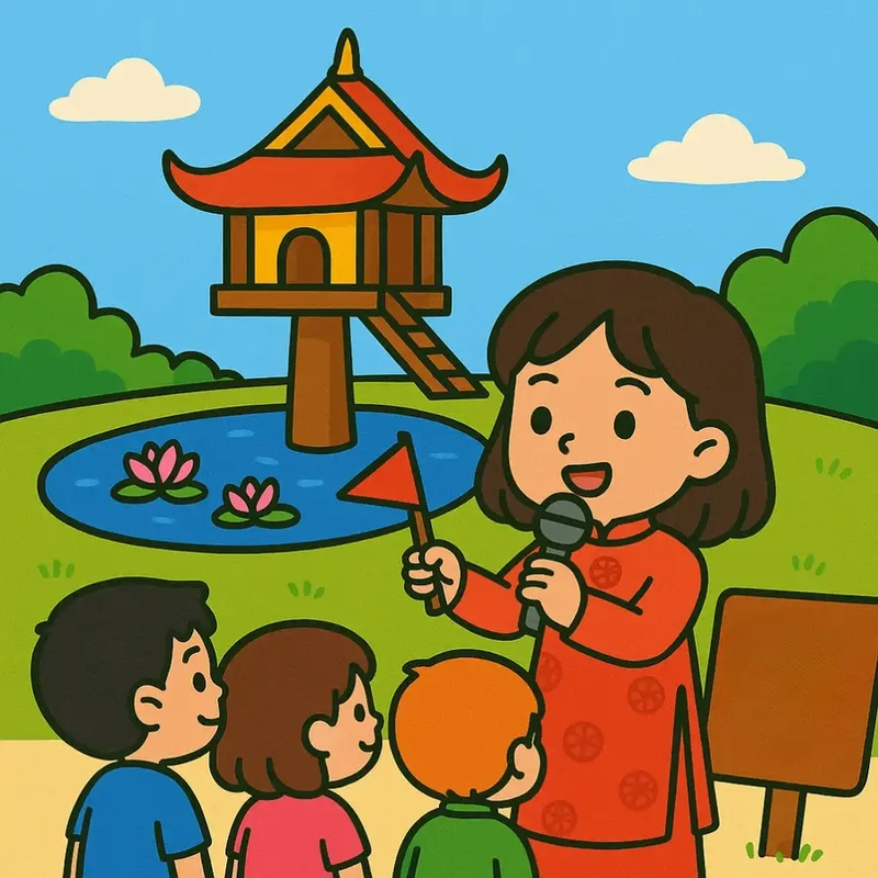 Vẽ kiến trúc Chùa Một Cột cho bé