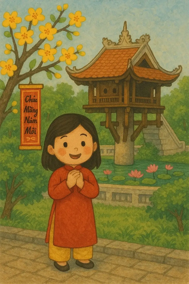 Vẽ phong cảnh Chùa Một Cột dễ vẽ