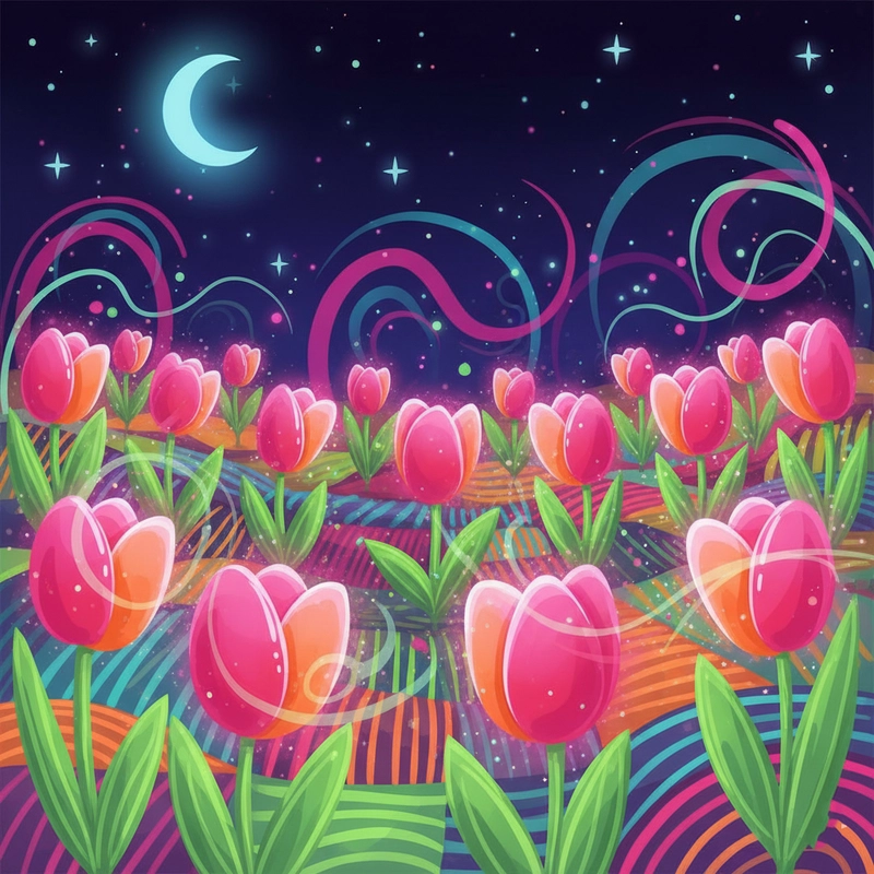 Vẽ phong cảnh hoa tulip trải dài