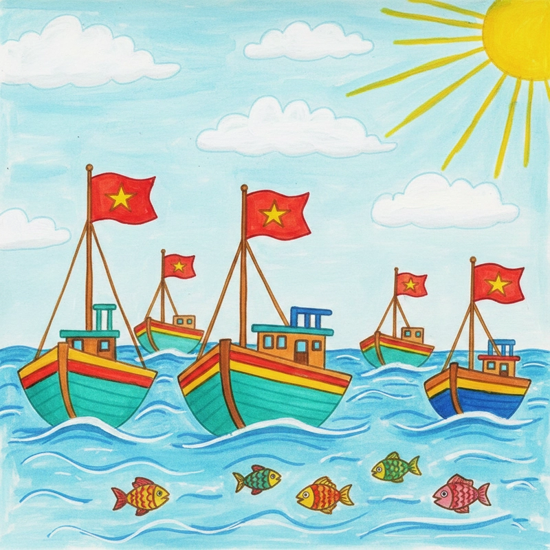 Vẽ tranh 2-9 đơn giản phong cách thiếu nhi