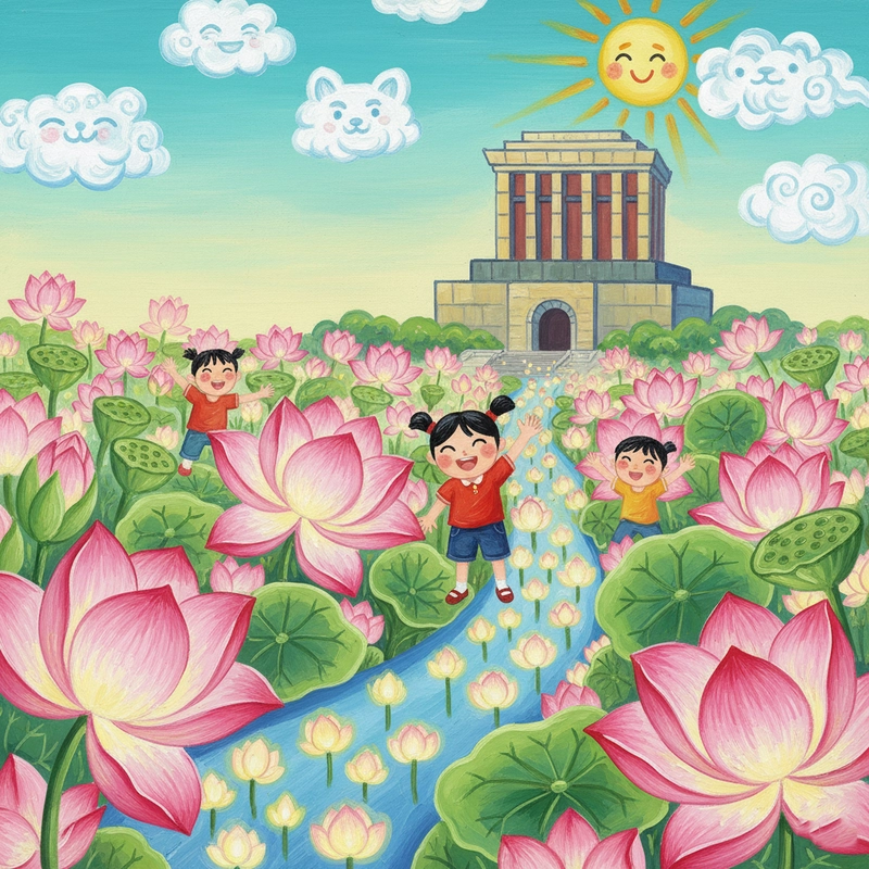 Vẽ tranh Lăng Bác với phối cảnh hài hòa