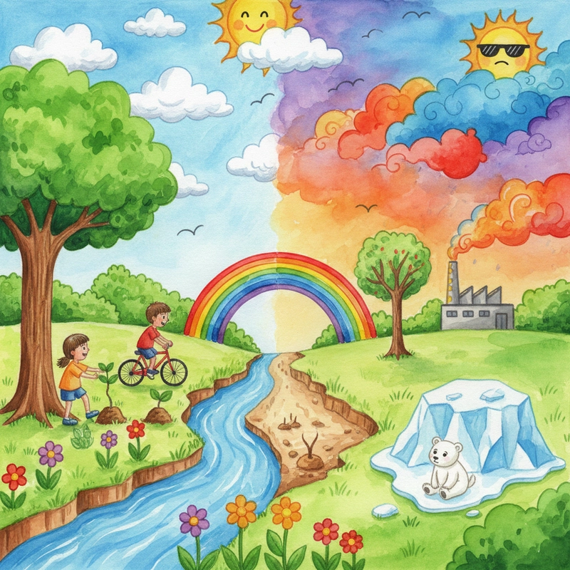 Vẽ tranh biến đổi khí hậu toàn cầu đầy cảnh báo