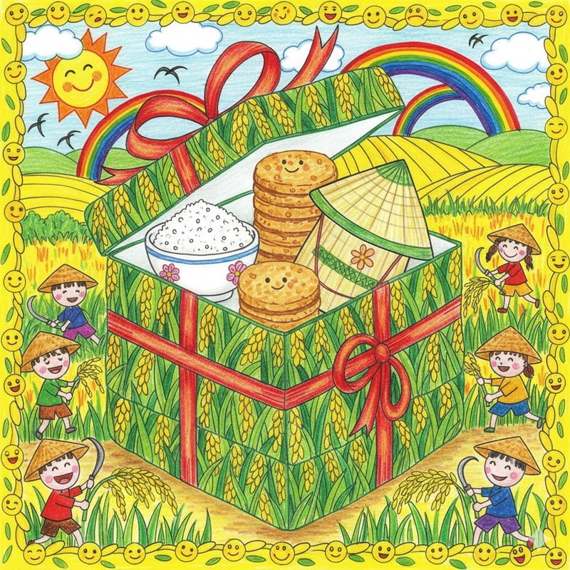 Vẽ tranh gặt lúa đơn giản bằng màu nước