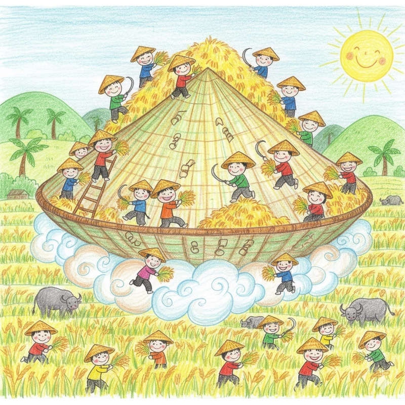 Vẽ tranh gặt lúa đơn giản cho học sinh