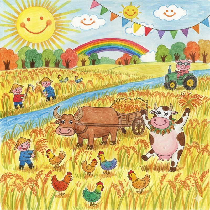 Vẽ tranh gặt lúa đơn giản dễ thực hiện