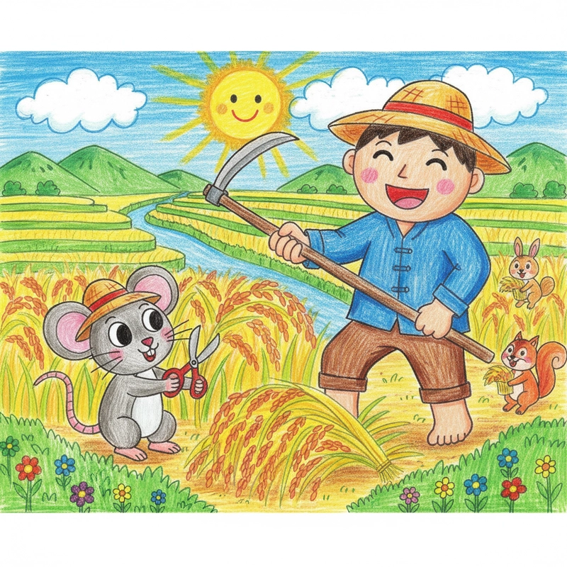 Vẽ tranh gặt lúa đơn giản đẹp