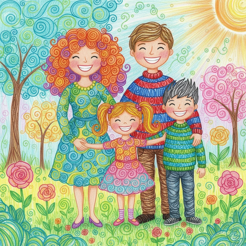 Vẽ tranh gia đình hạnh phúc đơn giản