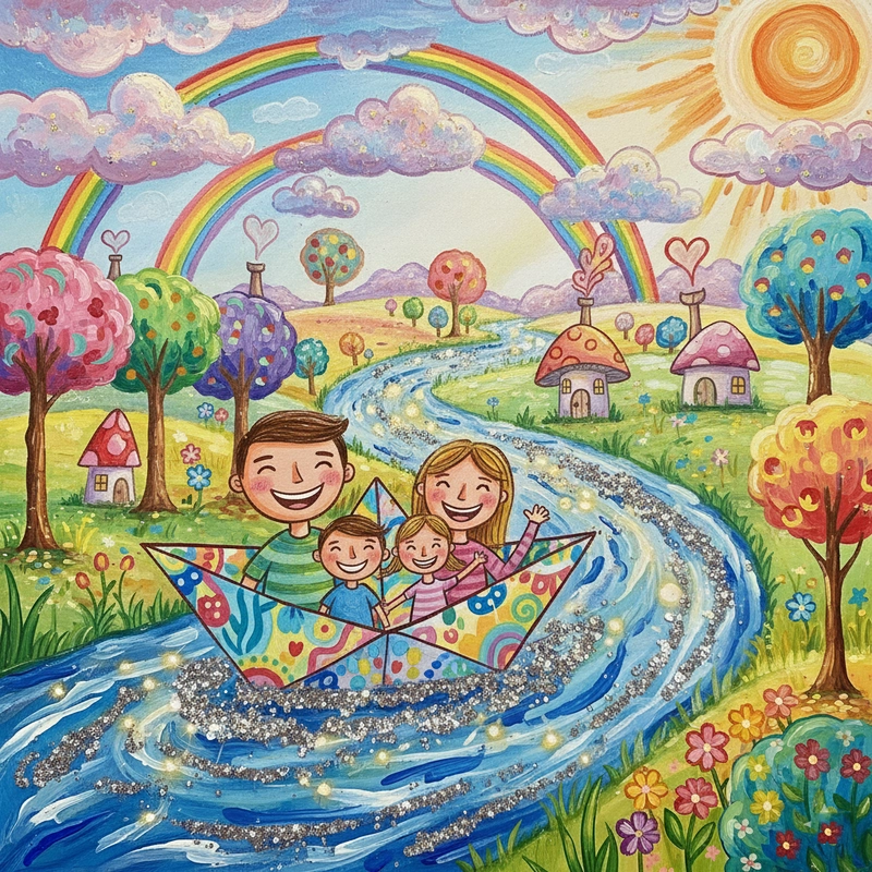 Vẽ tranh gia đình hạnh phúc phong cảnh