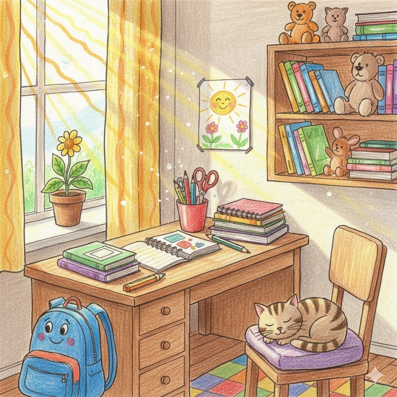 Vẽ tranh góc học tập gọn gàng