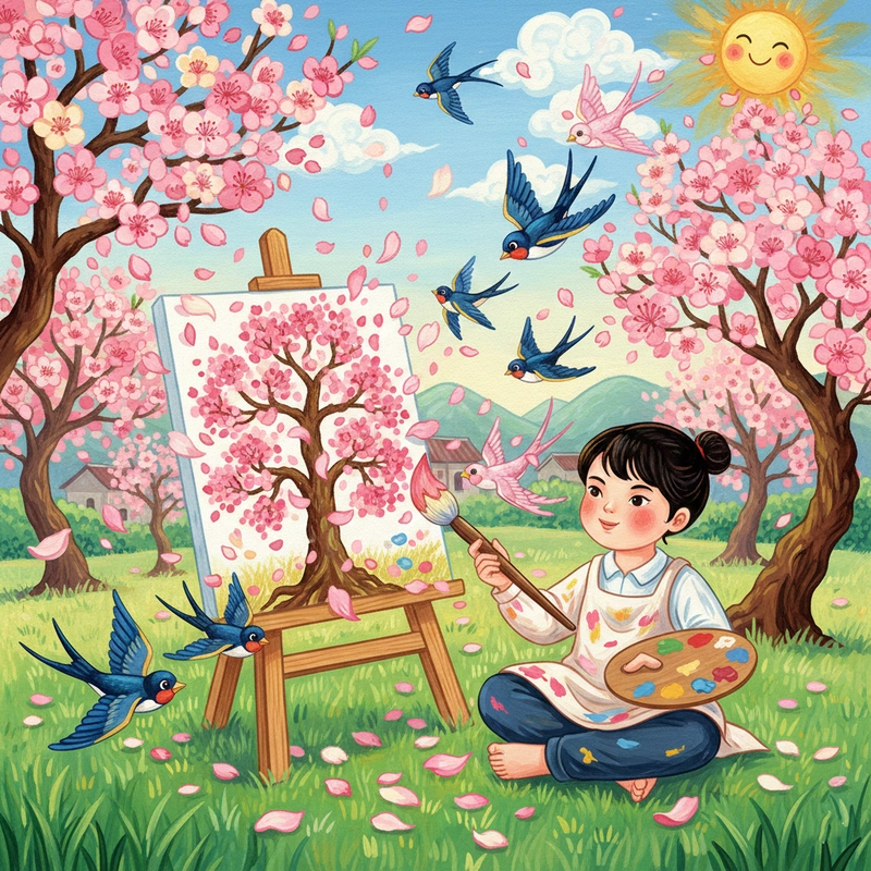 Vẽ tranh hoa đào xứ Lạng đẹp nhẹ nhàng