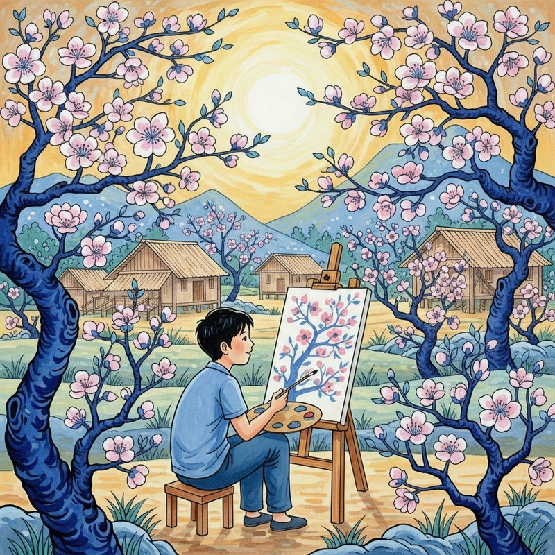 Vẽ tranh hoa đào xứ Lạng mới lạ