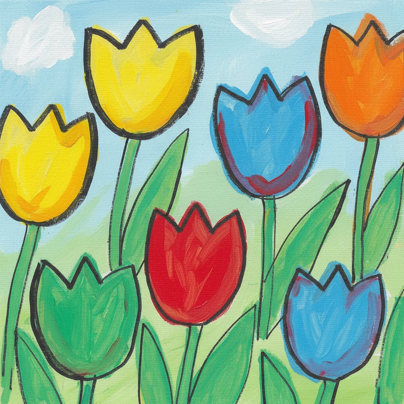Vẽ tranh hoa tulip với nét đơn giản
