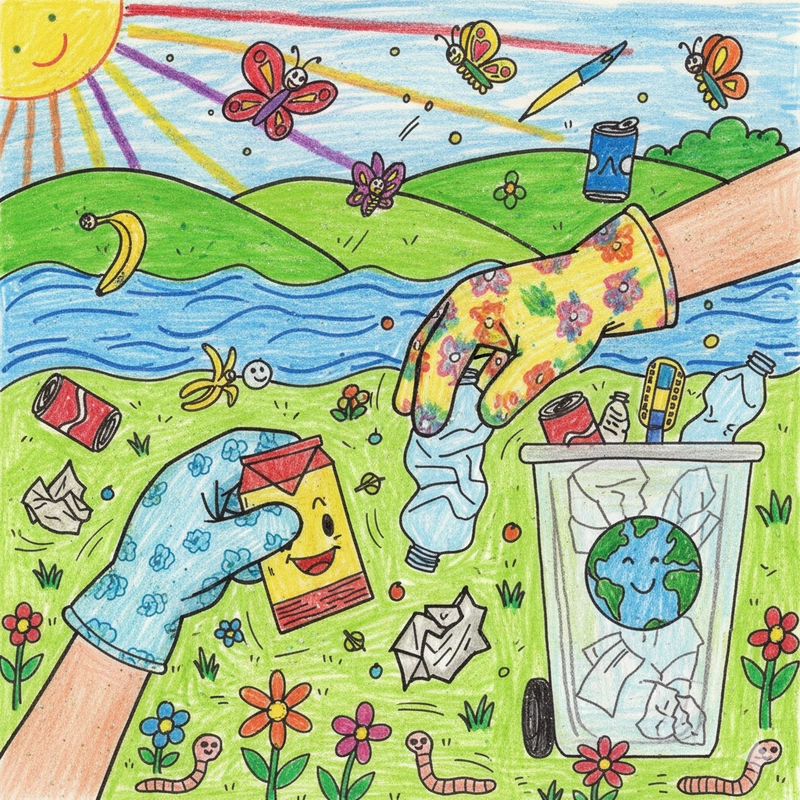 Vẽ tranh nhặt rác bằng màu nước