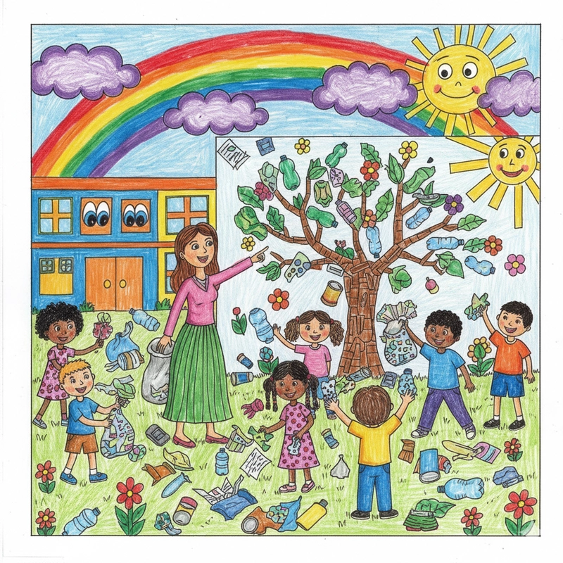 Vẽ tranh nhặt rác học đường