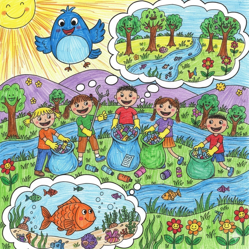 Vẽ tranh nhặt rác ở biển và sông hồ