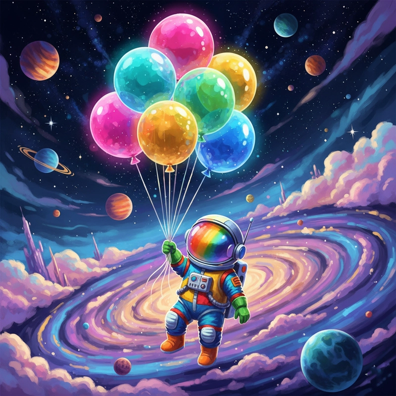 Vẽ tranh phi hành gia bay trong không gian