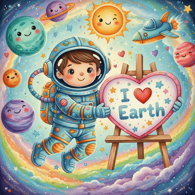 Vẽ tranh phi hành gia thám hiểm