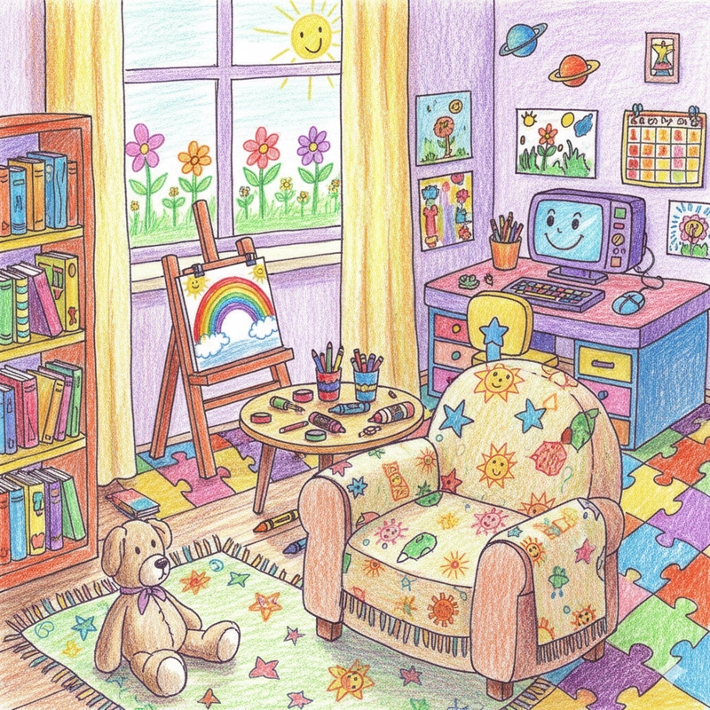 Vẽ tranh về góc học tập đơn giản