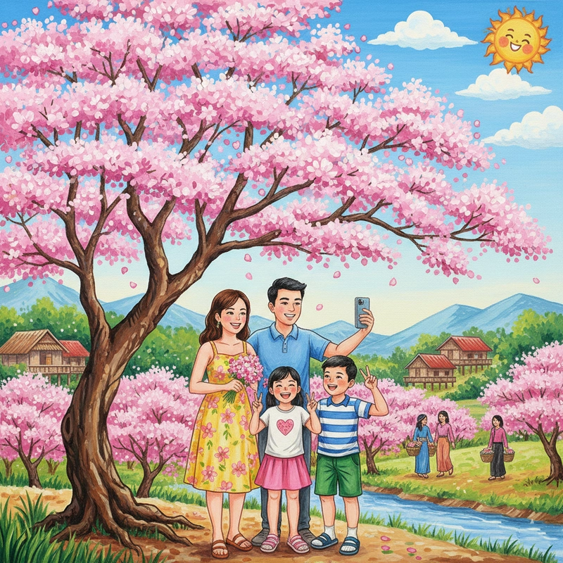 Ý tưởng tranh hoa đào xứ Lạng sáng tạo