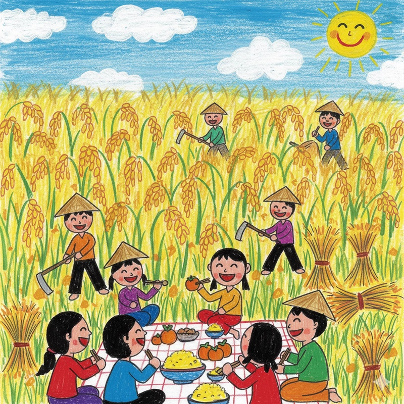 Ý tưởng tranh vẽ người nông dân gặt lúa dễ thực hành