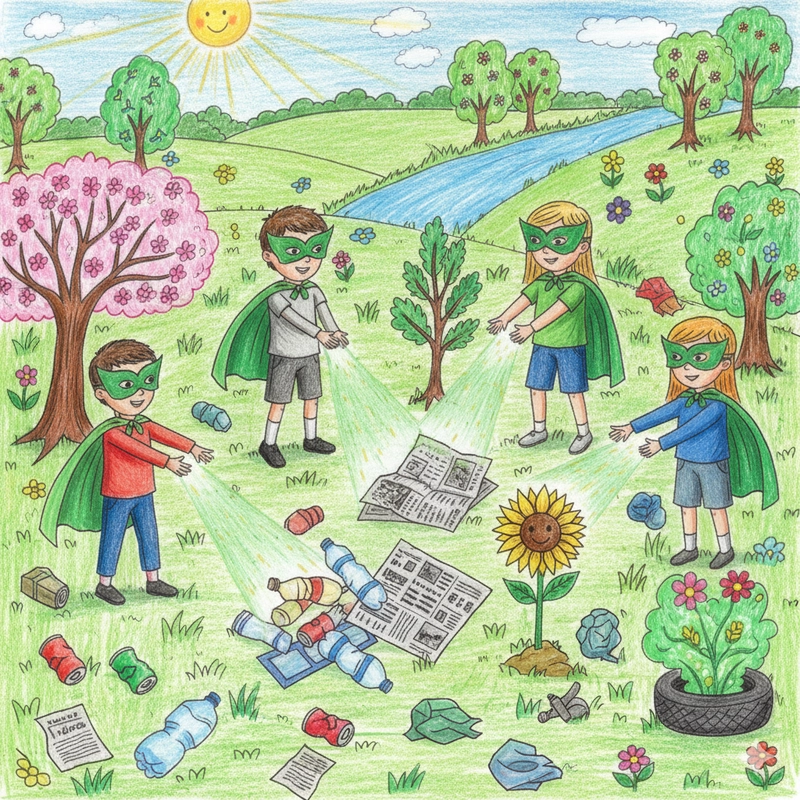 Ý tưởng vẽ tranh nhặt rác cho trẻ em