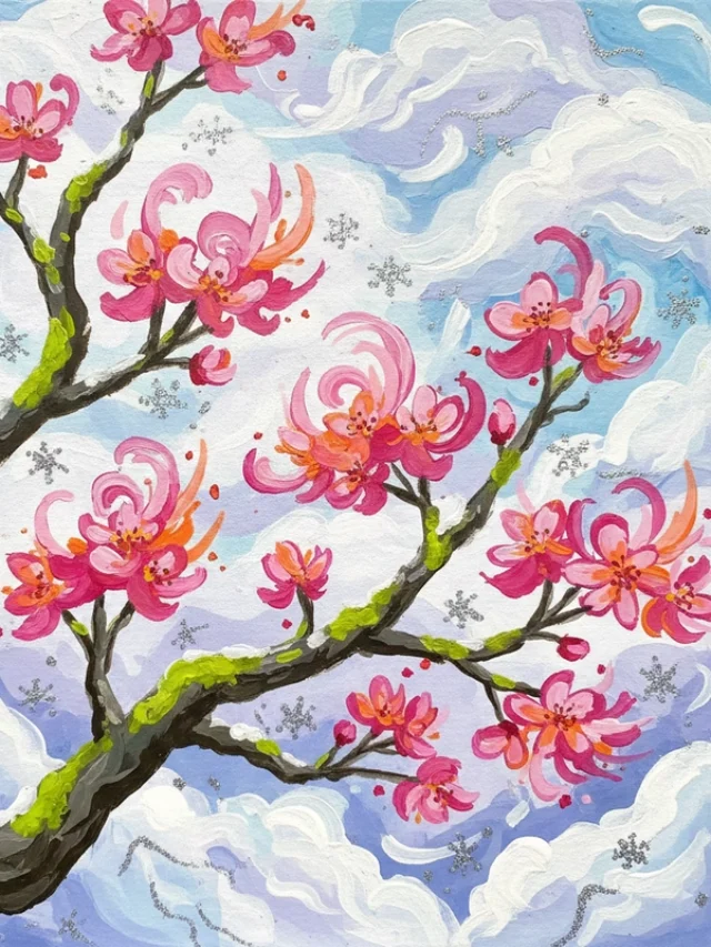 Gợi ý tranh vẽ hoa đào nhẹ nhàng