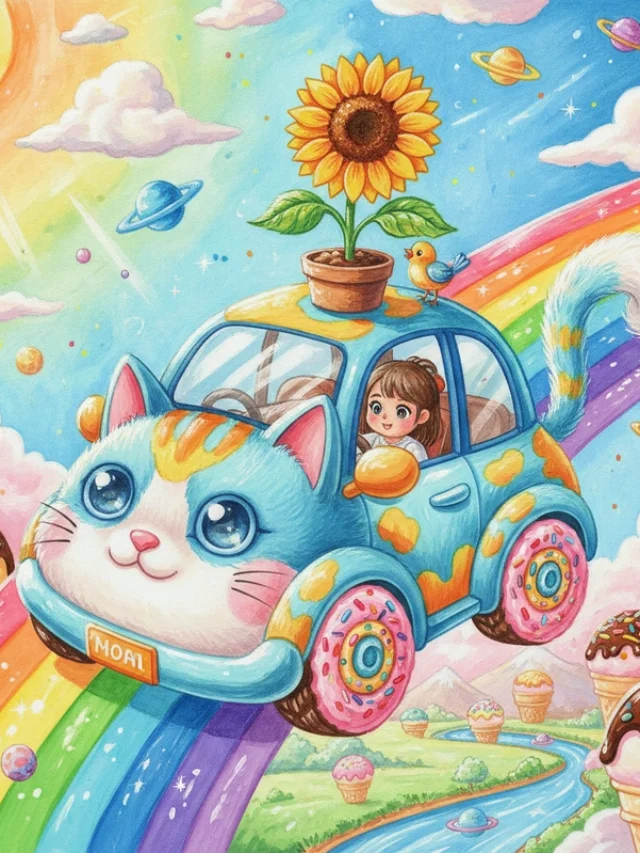 Tranh vẽ chủ đề chiếc ô tô mơ ước đáng yêu