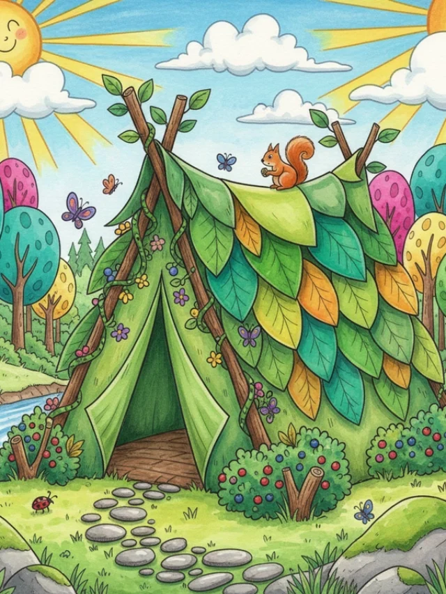 Tranh vẽ lều cắm trại tươi sáng