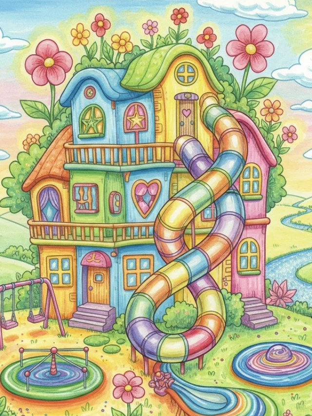 Tranh vẽ nhà mơ ước có sân vườn