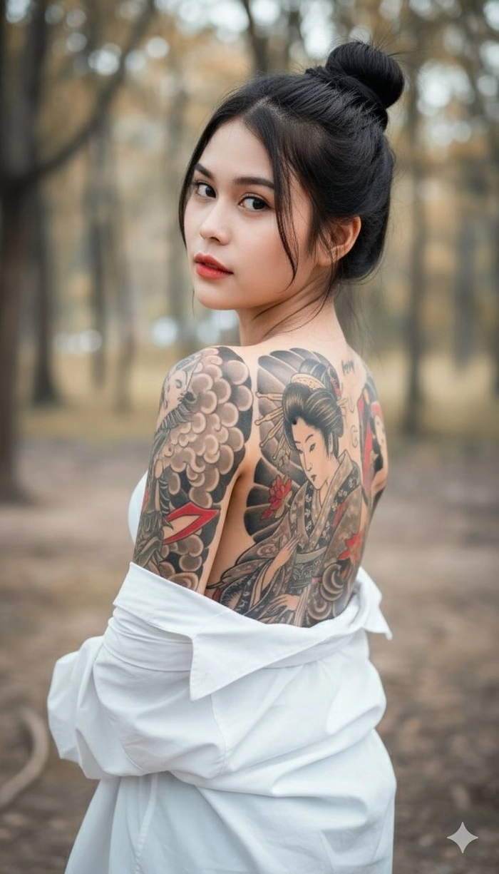 Ảnh gái xinh xăm kín lưng nổi bật