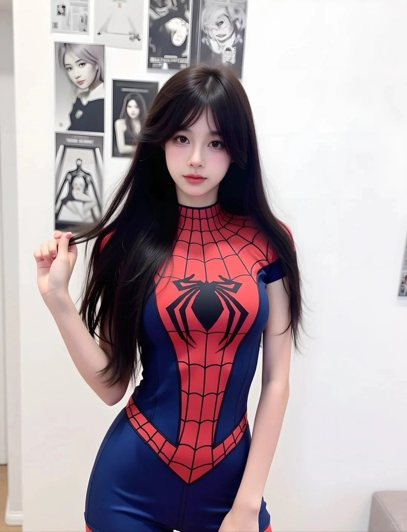 Ảnh hot girl cosplay Người Nhện đỏ xanh