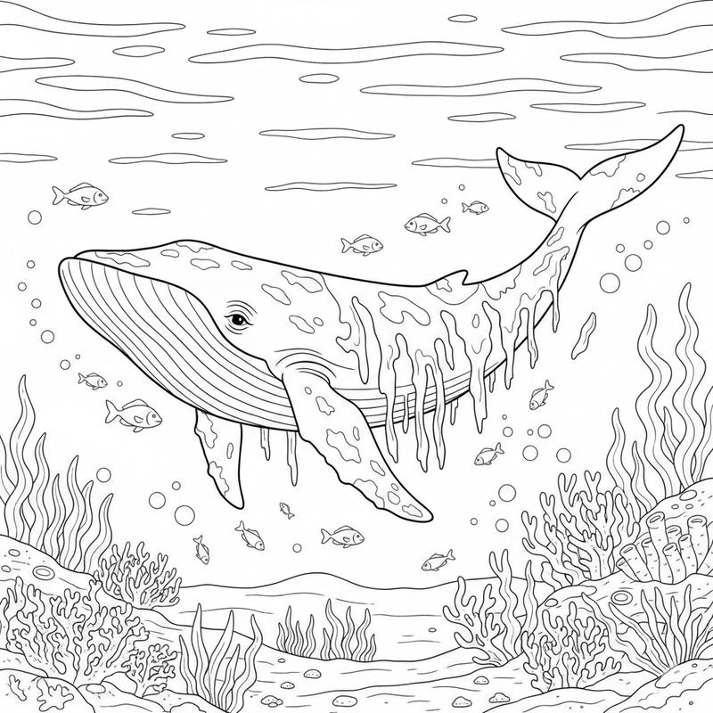 Bản tô màu cá voi xanh nét rõ