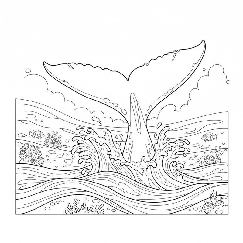 Bản vẽ cá voi xanh cho trẻ tập tô