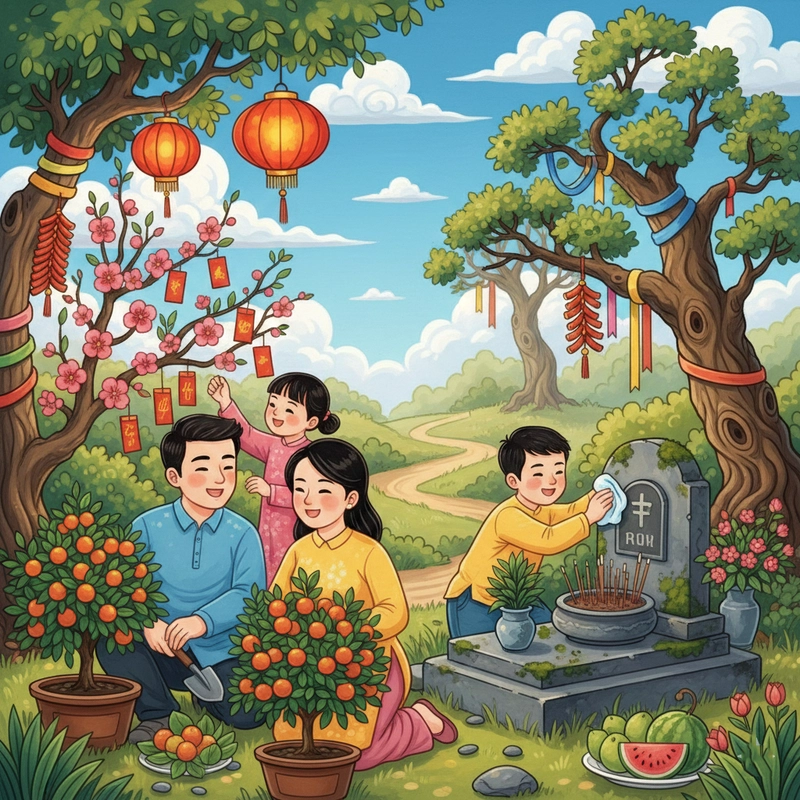 Gợi ý tranh vẽ ngày Tết trong gia đình đẹp