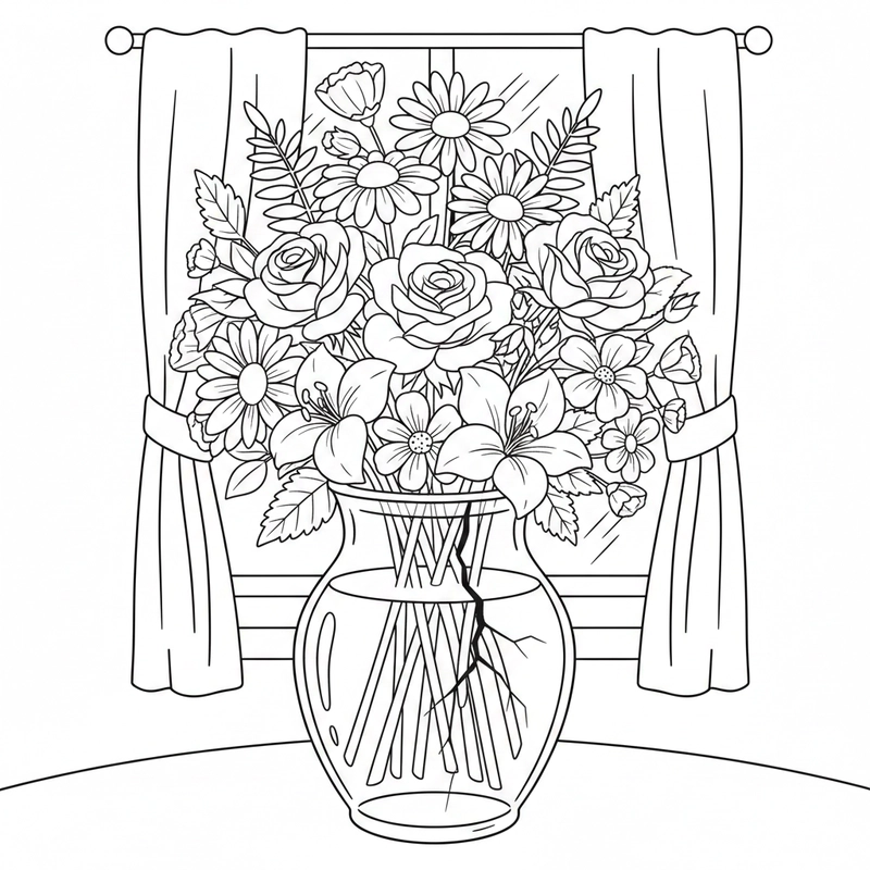 Hình ảnh bình hoa trong tranh tô màu cho trẻ
