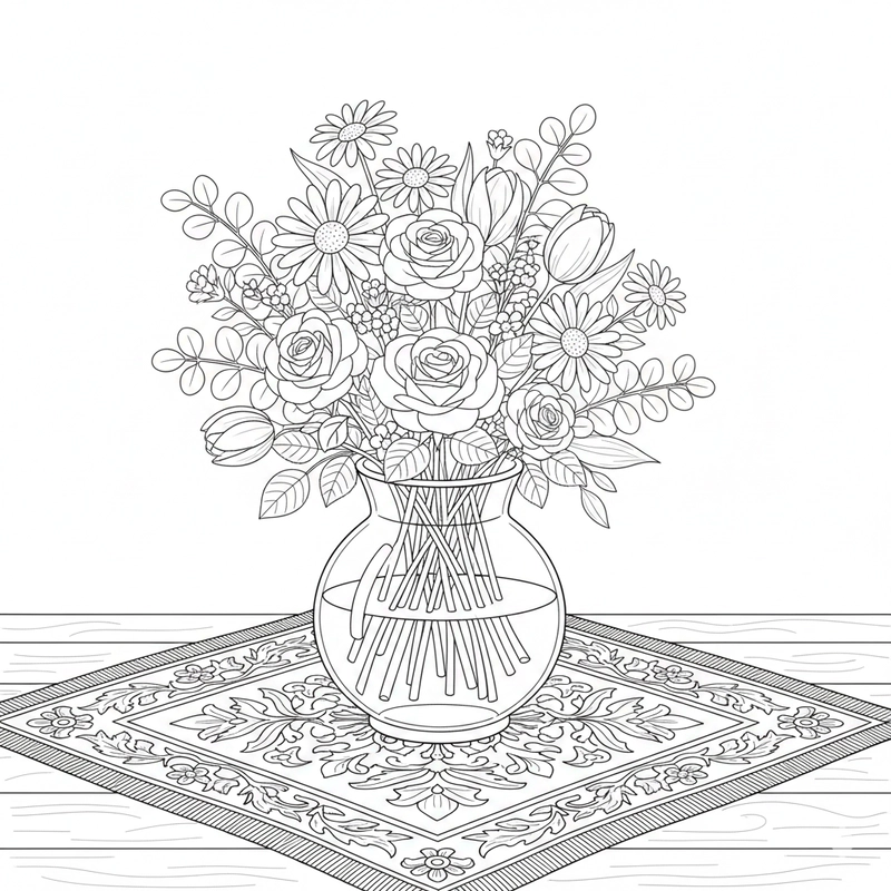 Hình ảnh bình hoa trong tranh tô màu nghệ thuật