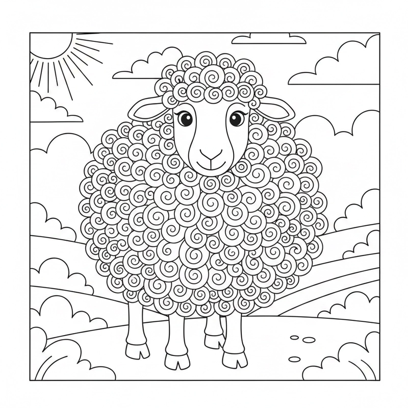 Hình ảnh con cừu tô màu chi tiết vừa phải