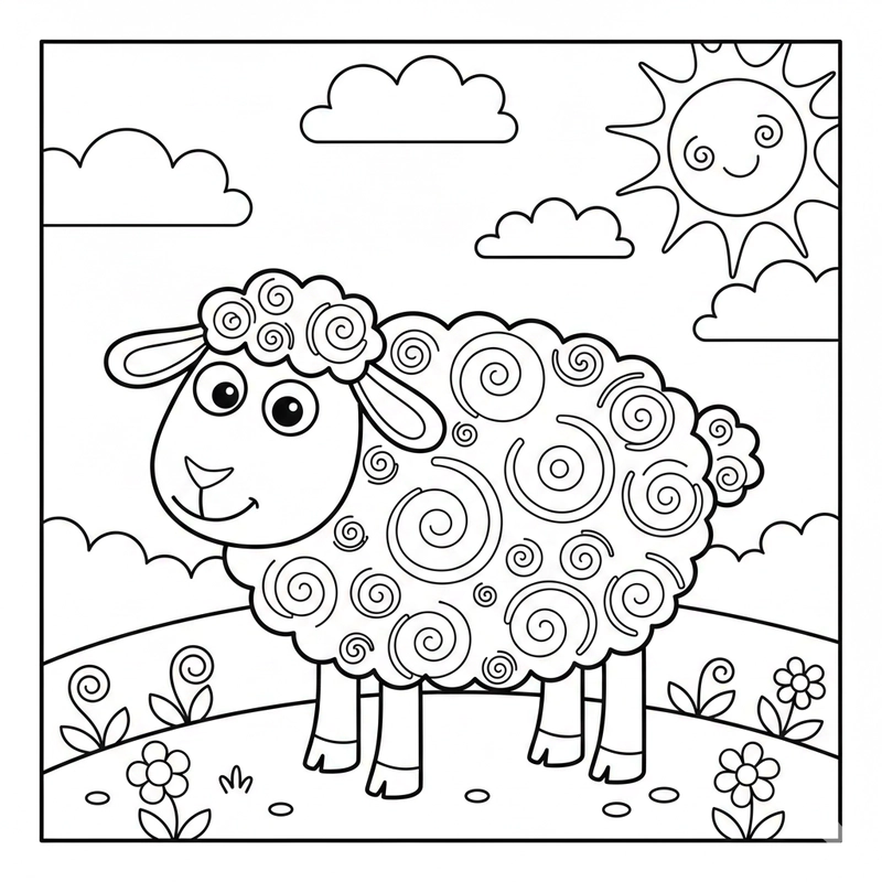 Hình ảnh con cừu tô màu cho bé yêu sáng tạo