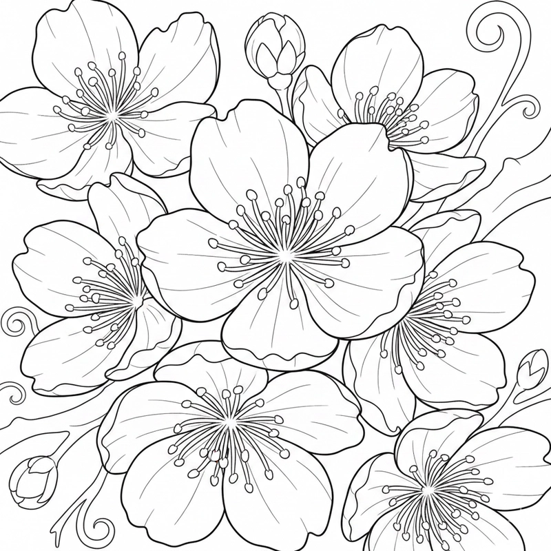 Hình ảnh hoa đào gần gũi trong tranh tô màu