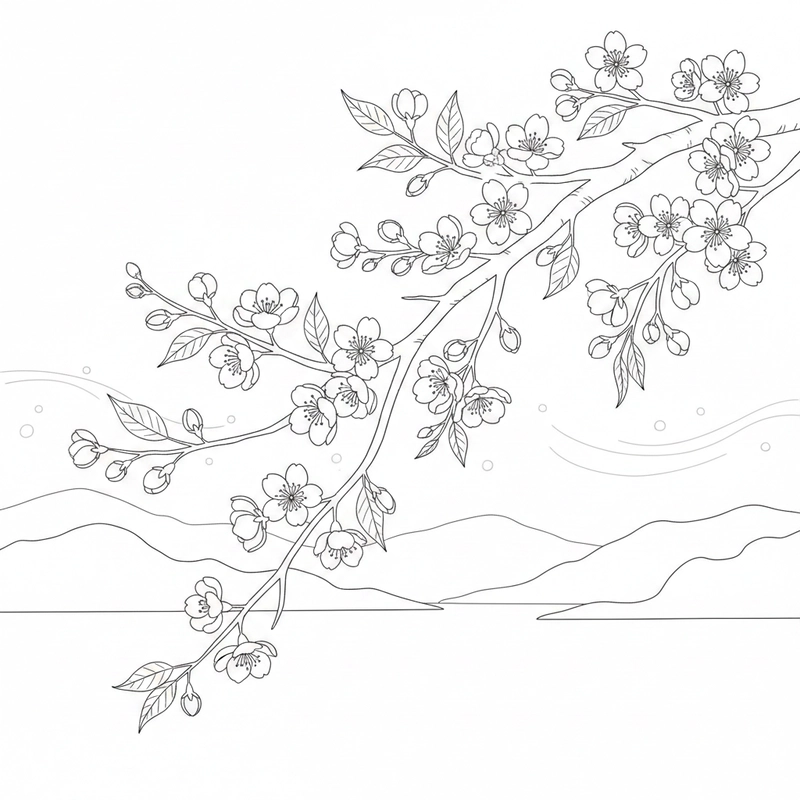 Hình ảnh hoa đào quen thuộc trong tranh tô màu