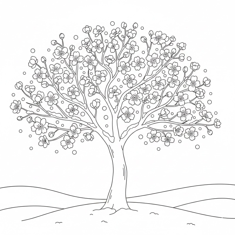 Hình ảnh hoa đào trong bộ tranh tô màu