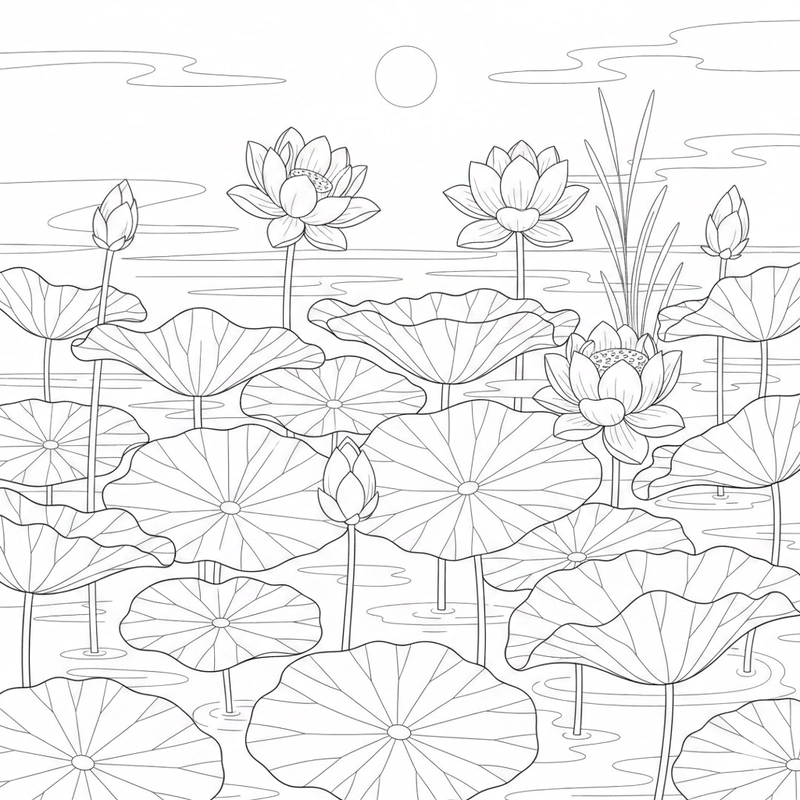 Hình ảnh hoa sen trong bộ tranh tô màu