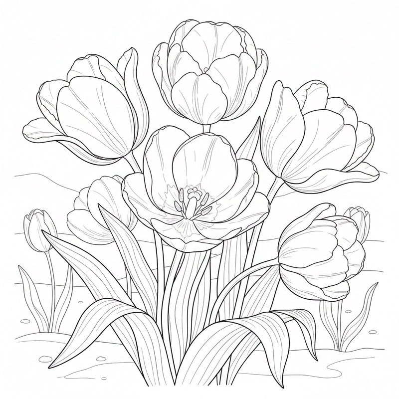 Hình ảnh hoa tulip trong bộ tranh tô màu