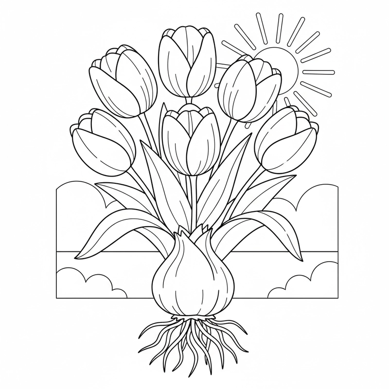 Hình ảnh hoa tulip trong hoạt động tô màu sáng tạo