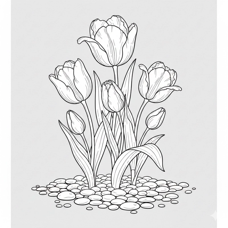 Hình ảnh hoa tulip trong tranh tô màu cho trẻ