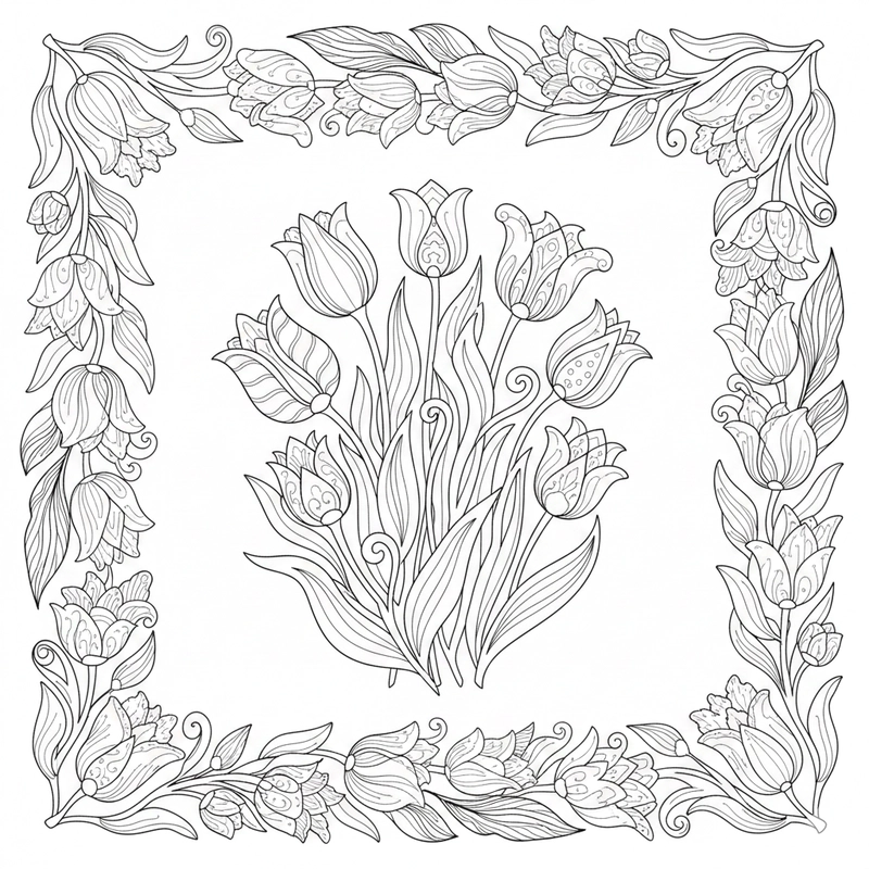 Hình ảnh hoa tulip trong tranh tô màu nghệ thuật