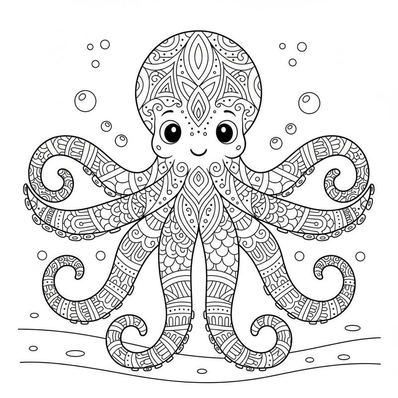 Hình bạch tuộc ngộ nghĩnh cho trẻ tập phối màu